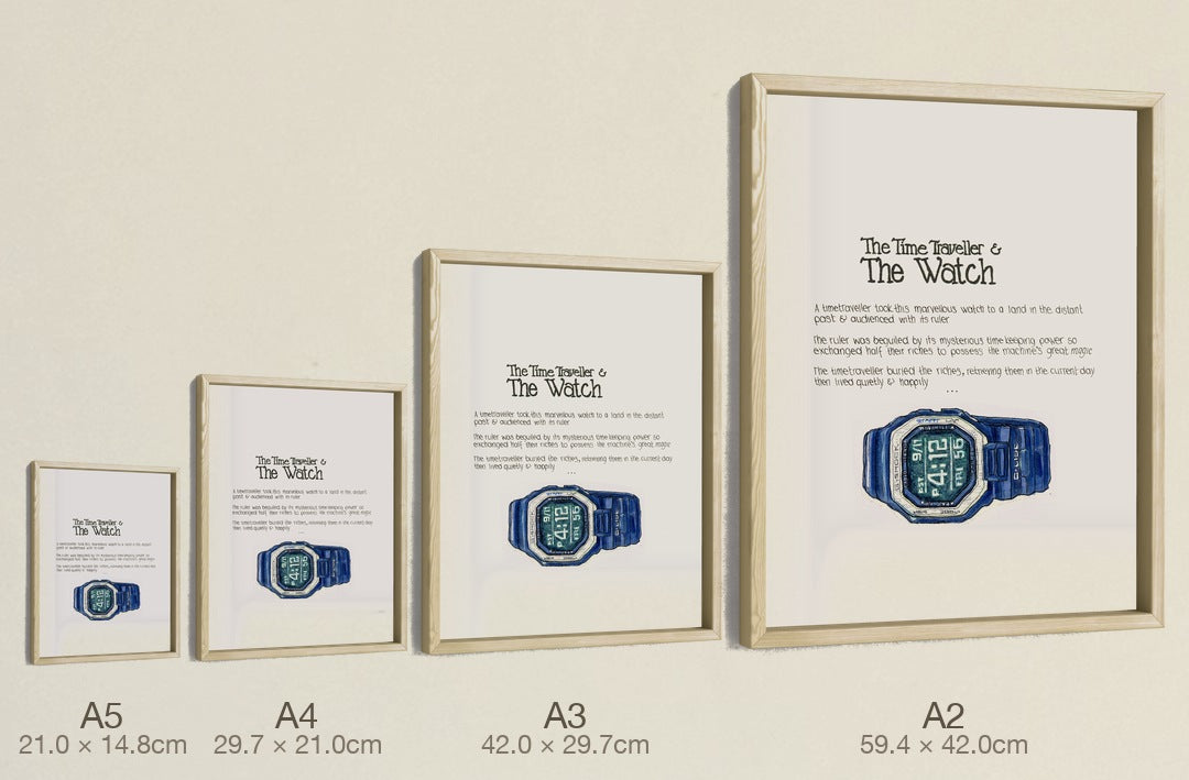 Casio Watch, four sizes, true relative scale