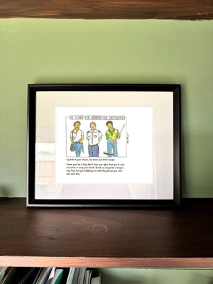 The Cleaner, The Bus Driver & The Street Sweeper in a real frame, on the wall