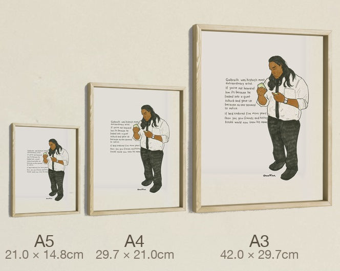 Galbraith Was History's Most Extraordinary Artist, all three sizes, true relative scale