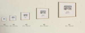 The Magical Store & Mysterious Jackets, all five sizes, true relative scale