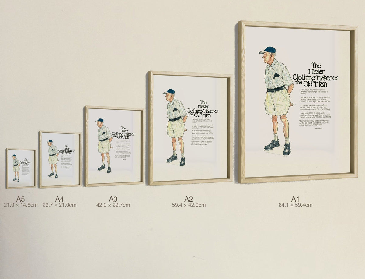 The Master Clothing Maker & the Old Man, all five sizes, true relative scale