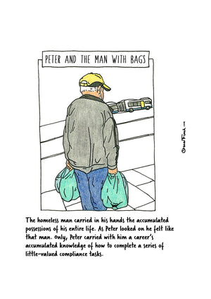 Peter and the Man with Bags artwork on its own, unframed