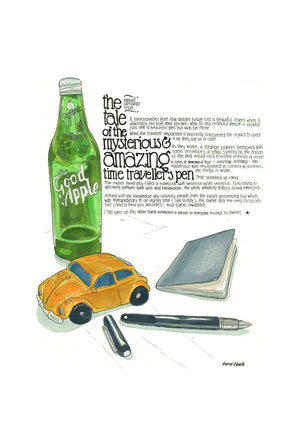 The Tale of the Mysterious & Amazing Time Traveller's Pen artwork on its own, unframed