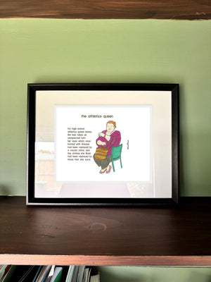 The Athletics Queen in a real frame, on the wall