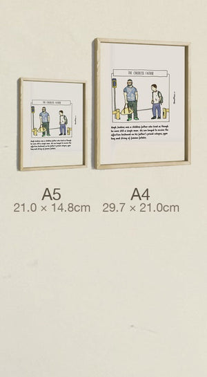 The Childless Father, both sizes, true relative scale