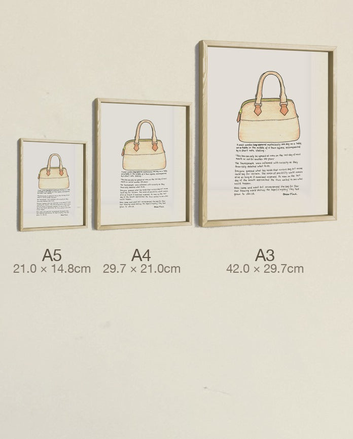 The Curiosity Bag, all three sizes, true relative scale