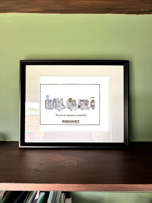 The Finest Espresso Machines in a real frame, on the wall