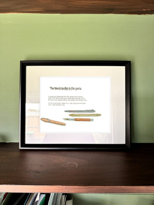 The Time Traveller & The Pen Collection in a real frame, on the wall