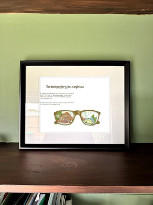 The Time Traveller & The Sunglasses in a real frame, on the wall