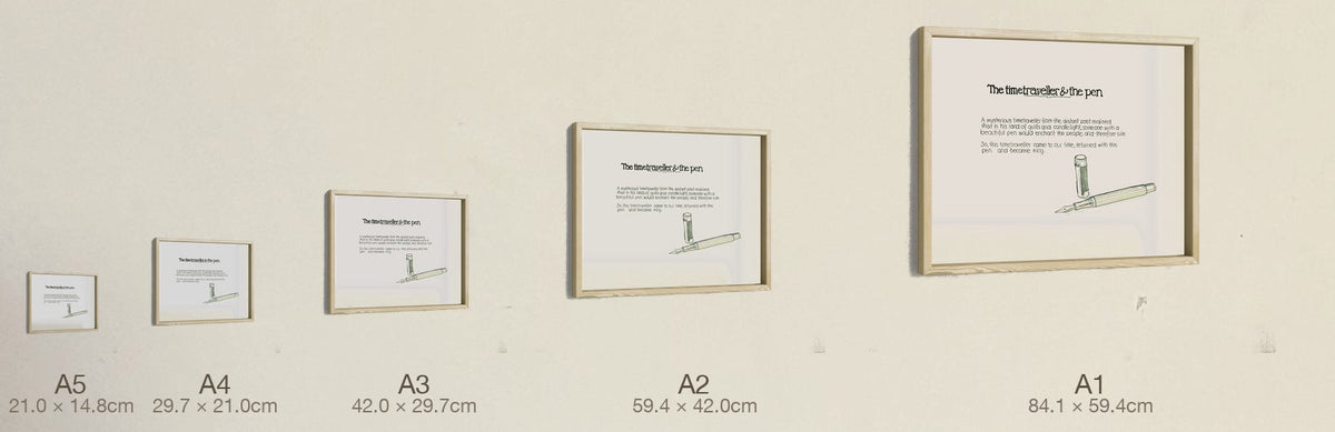 The Time Traveller & The Waldmann Commander Pen, all five sizes, true relative scale