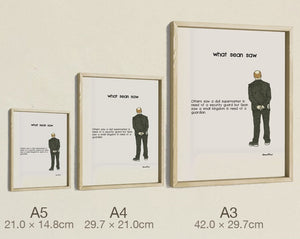 What Sean Saw, three sizes, true relative scale