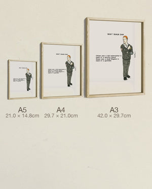 What Shaun Saw, three sizes, true relative scale