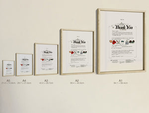 A Thank You Card, all five sizes, true relative scale