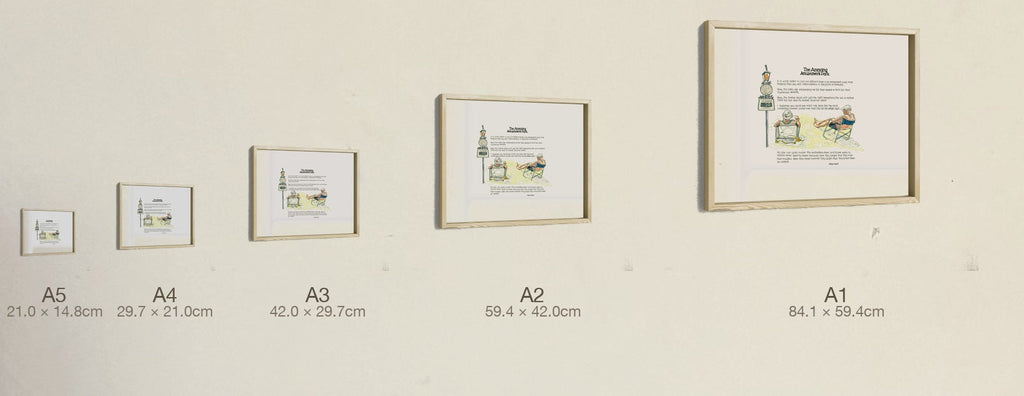 The Amazing Amusement Park, all five sizes, true relative scale