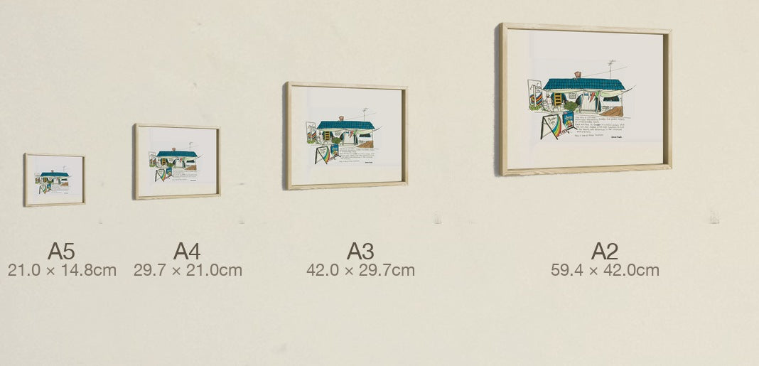 Arches Cafe, all four sizes, true relative scale