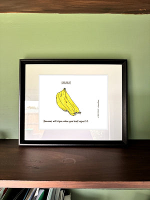 Bananas in a real frame, on the wall