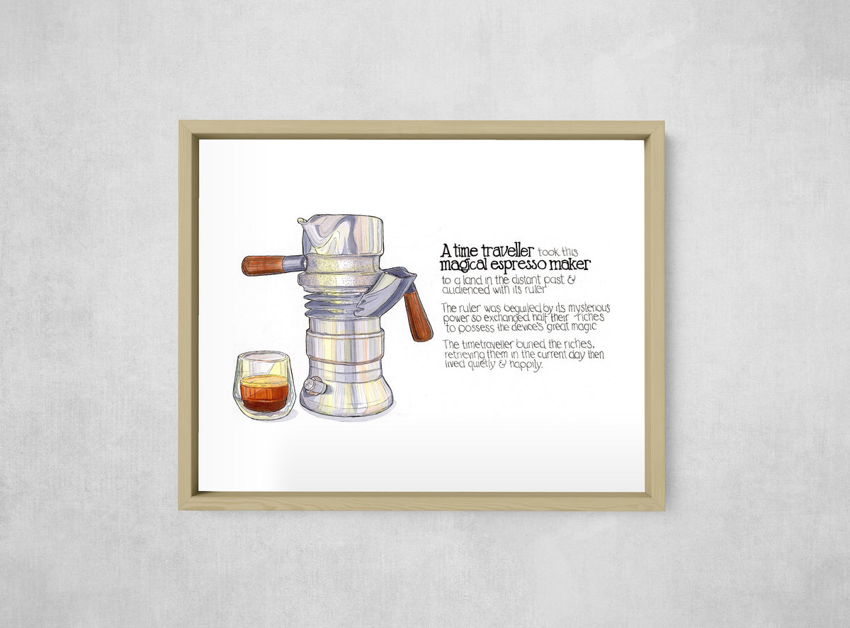 The Magical Espresso Maker, framed, front on