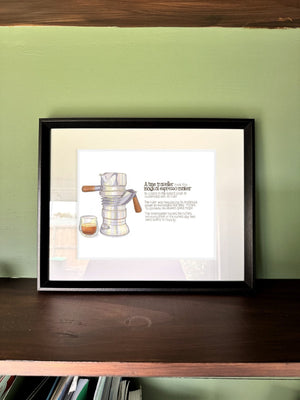 The Magical Espresso Maker in a real frame, on the wall