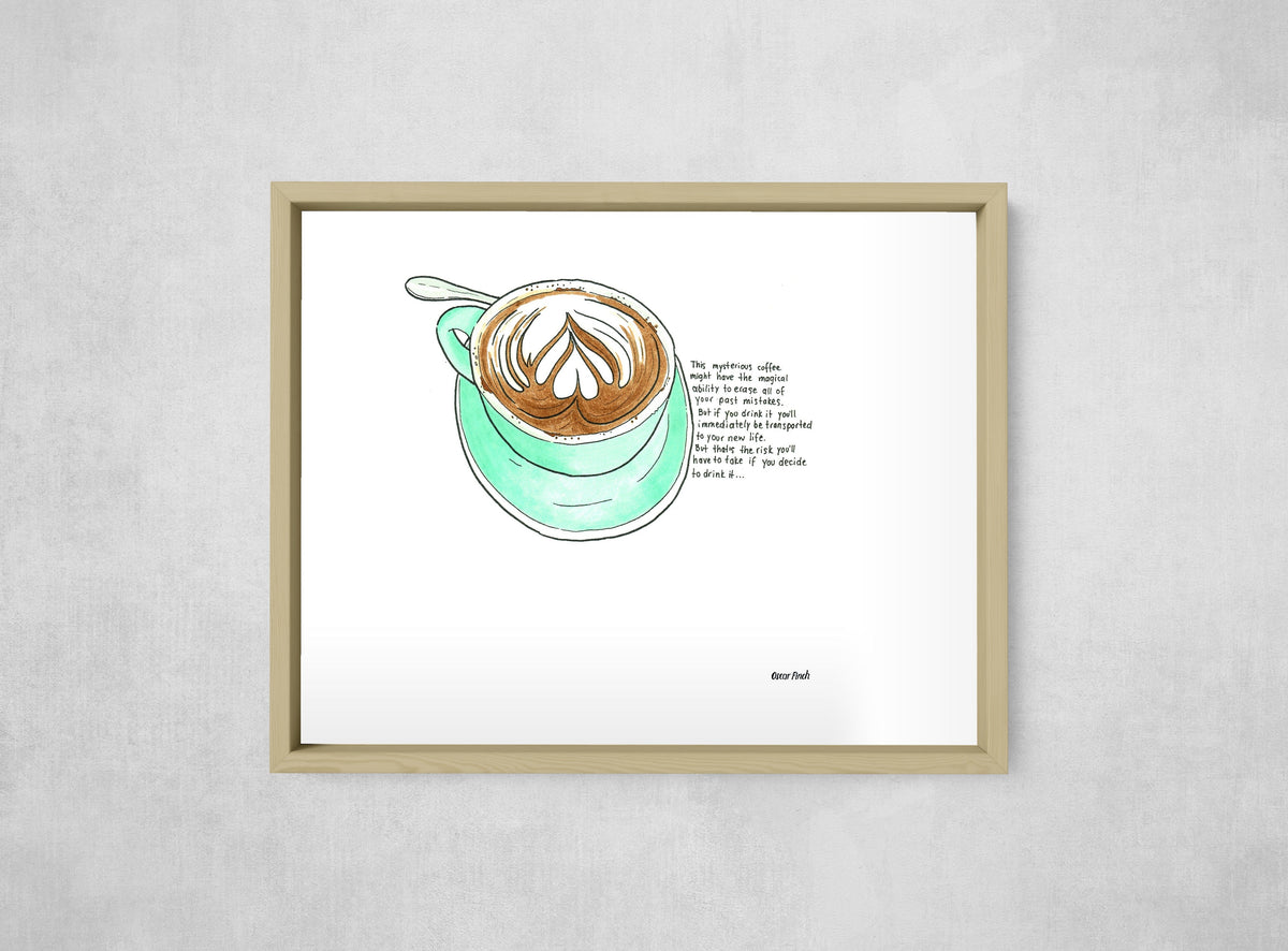 The Mistake-Erasing Coffee, framed, front on