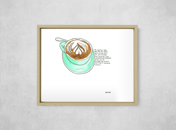 The Mistake-Erasing Coffee, framed, front on