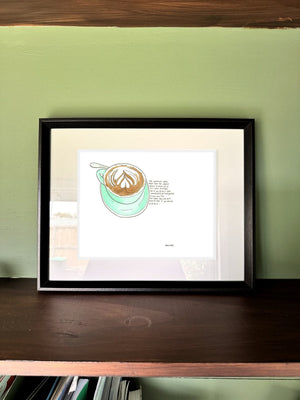 The Mistake-Erasing Coffee in a real frame, on the wall