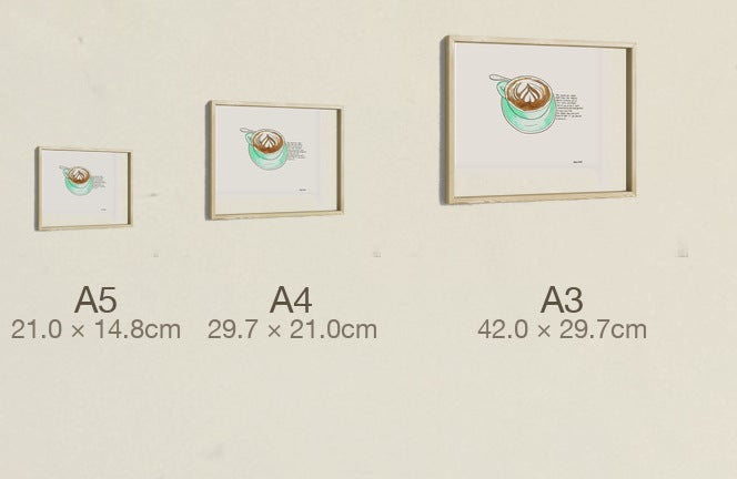 The Mistake-Erasing Coffee, all three sizes, true relative scale