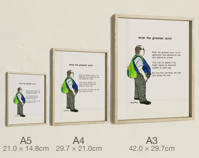 Brian the Greatest Actor, all three sizes, true relative scale