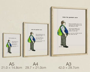 Brian the Greatest Actor, all three sizes, true relative scale