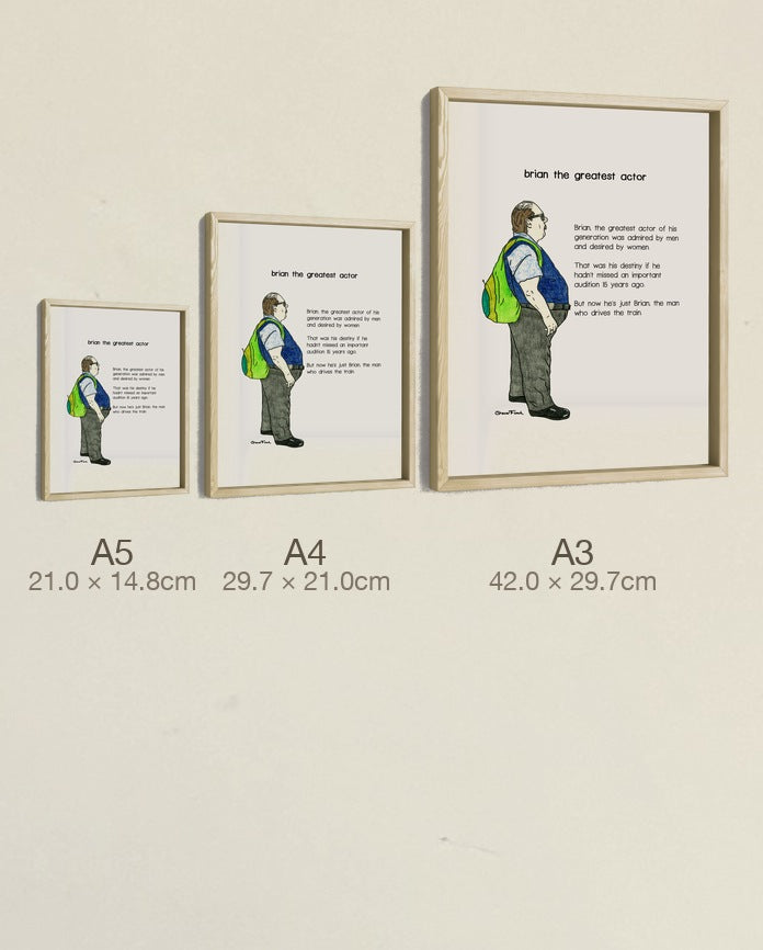 Brian the Greatest Actor, all three sizes, true relative scale