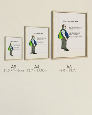 Brian the Greatest Actor, all three sizes, true relative scale
