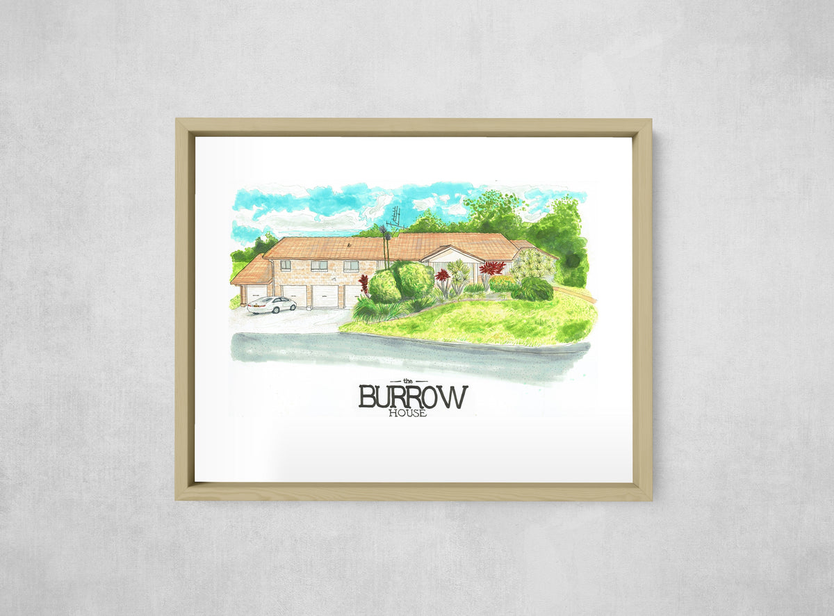 The Burrow House, framed, front on