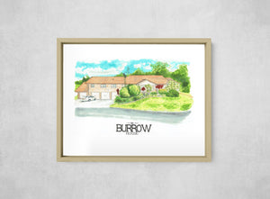 The Burrow House, framed, front on
