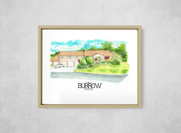 The Burrow House, framed, front on