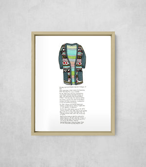 The Mountain Bison's Cardigan, framed, front on