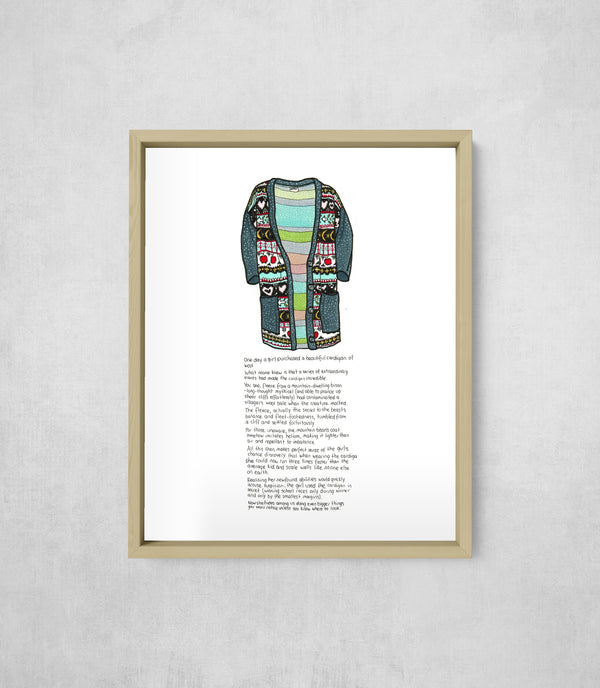 The Mountain Bison's Cardigan, framed, front on