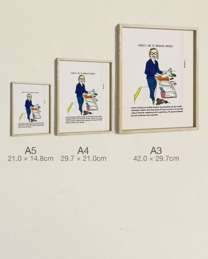 Charlotte and the Unheralded Invisibles, all three sizes, true relative scale