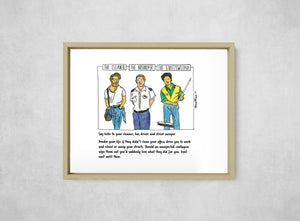 The Cleaner, The Bus Driver & The Street Sweeper, framed, front on