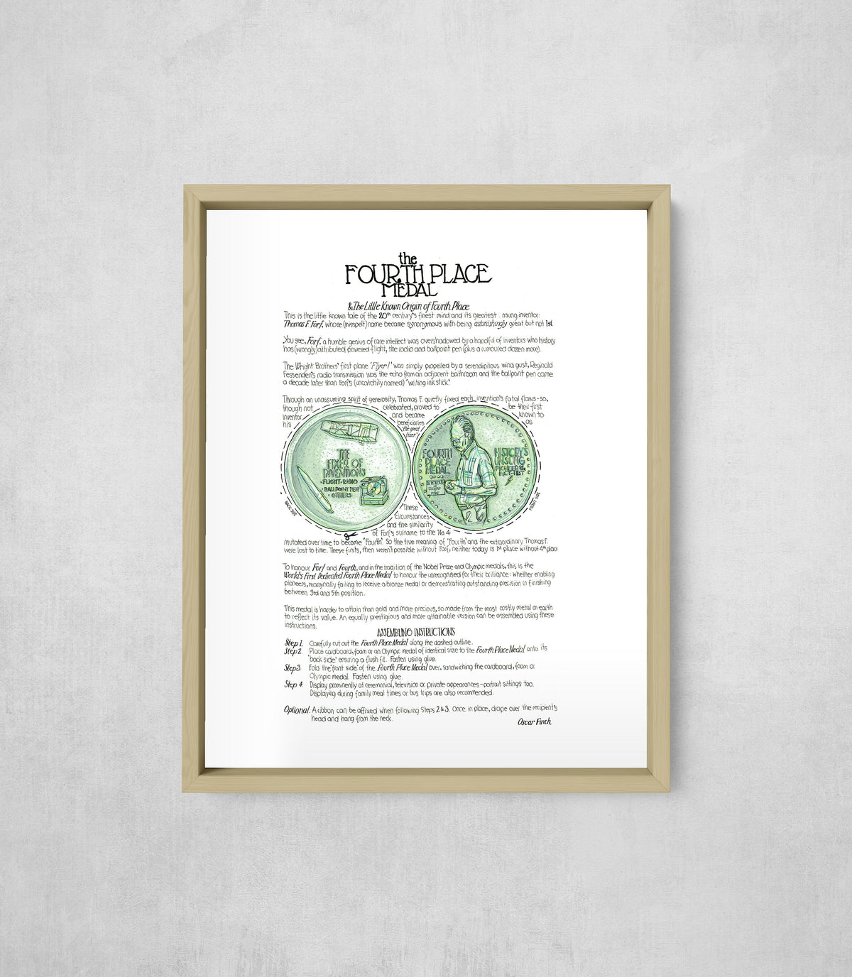 The Fourth Place Medal, framed, front on