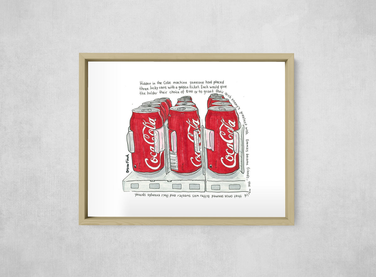 The Golden Ticket Cola, framed, front on