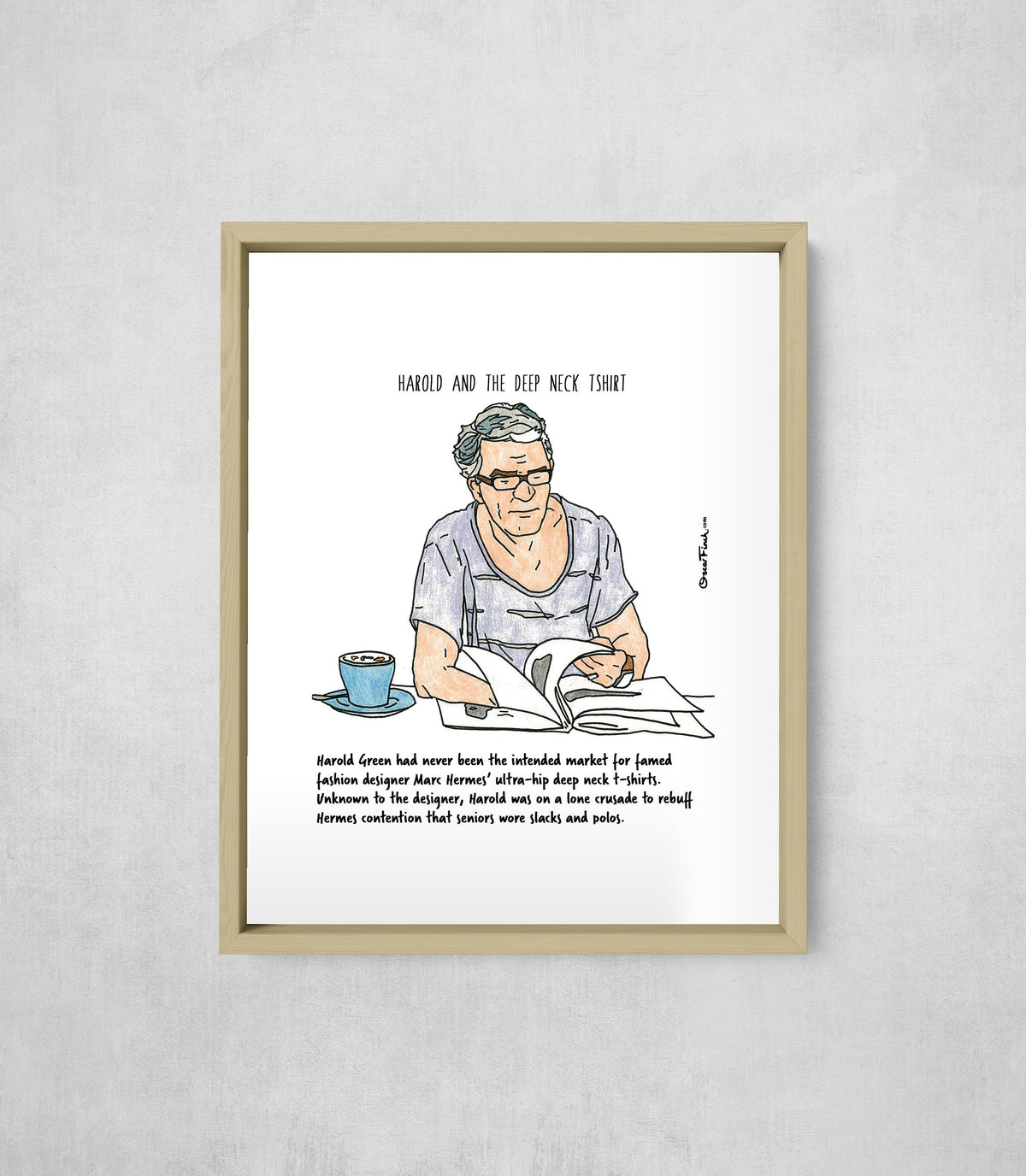 Harold and the Deep Neck T-Shirt, framed, front on