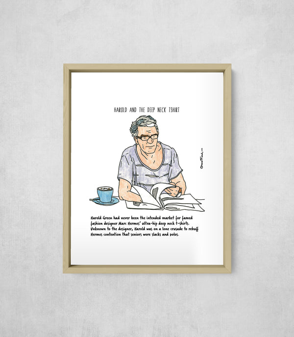 Harold and the Deep Neck T-Shirt, framed, front on