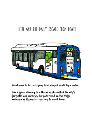 Heidi and the Daily Escape from Death artwork on its own, unframed