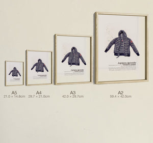 The Time Traveller's Flying Jacket, all four sizes, true relative scale