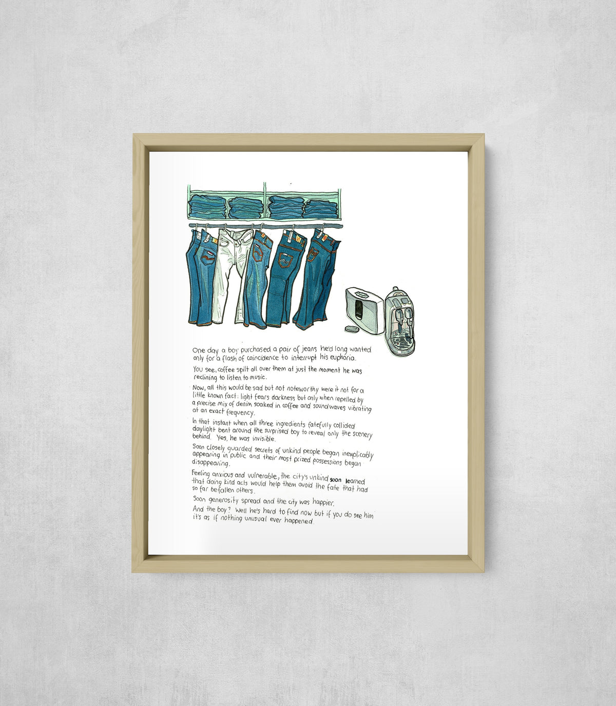 The Jeans That Turned Him Invisible, framed, front on