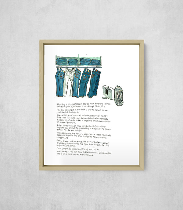 The Jeans That Turned Him Invisible, framed, front on