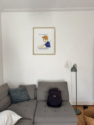 Jeremy and the Monumental Hair in a real frame, on the wall