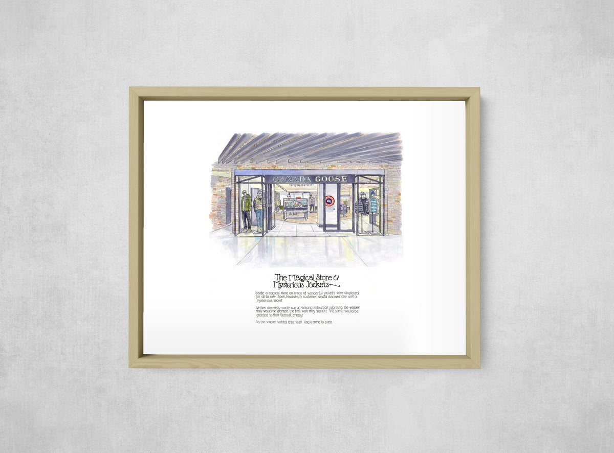 The Magical Store & Mysterious Jackets, framed, front on