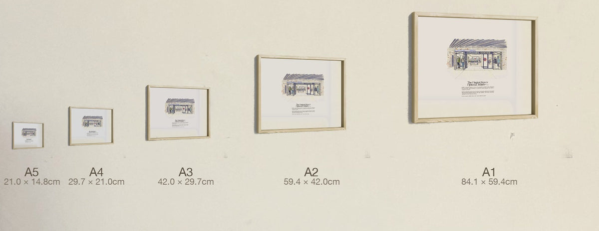 The Magical Store & Mysterious Jackets, all five sizes, true relative scale