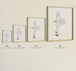 The Man with Luminous White Hair, four sizes, true relative scale
