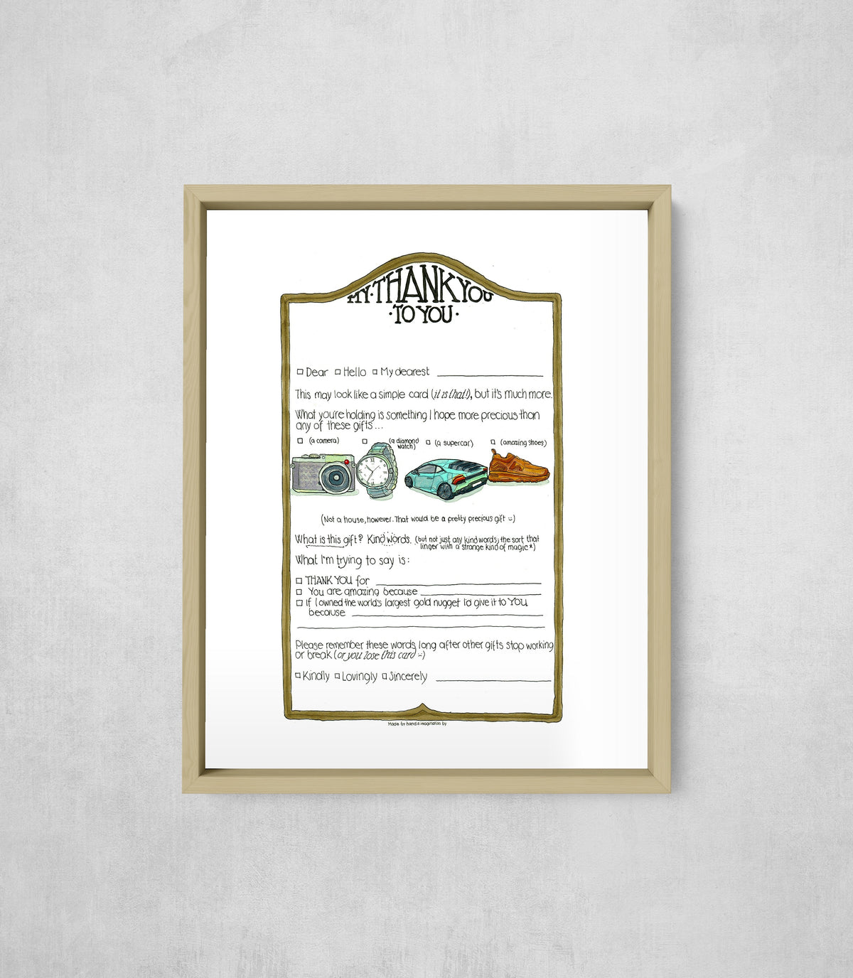 My Thank You to You, framed, front on